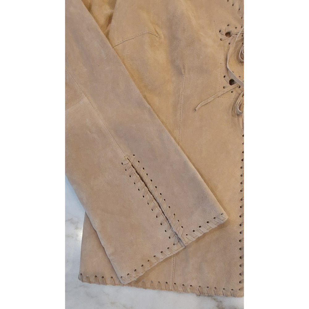 Faded Glory Vtg Large (12-14) Genuine Suede Leather Tie Front Jacket Tan‎ NWT - Picture 6 of 13